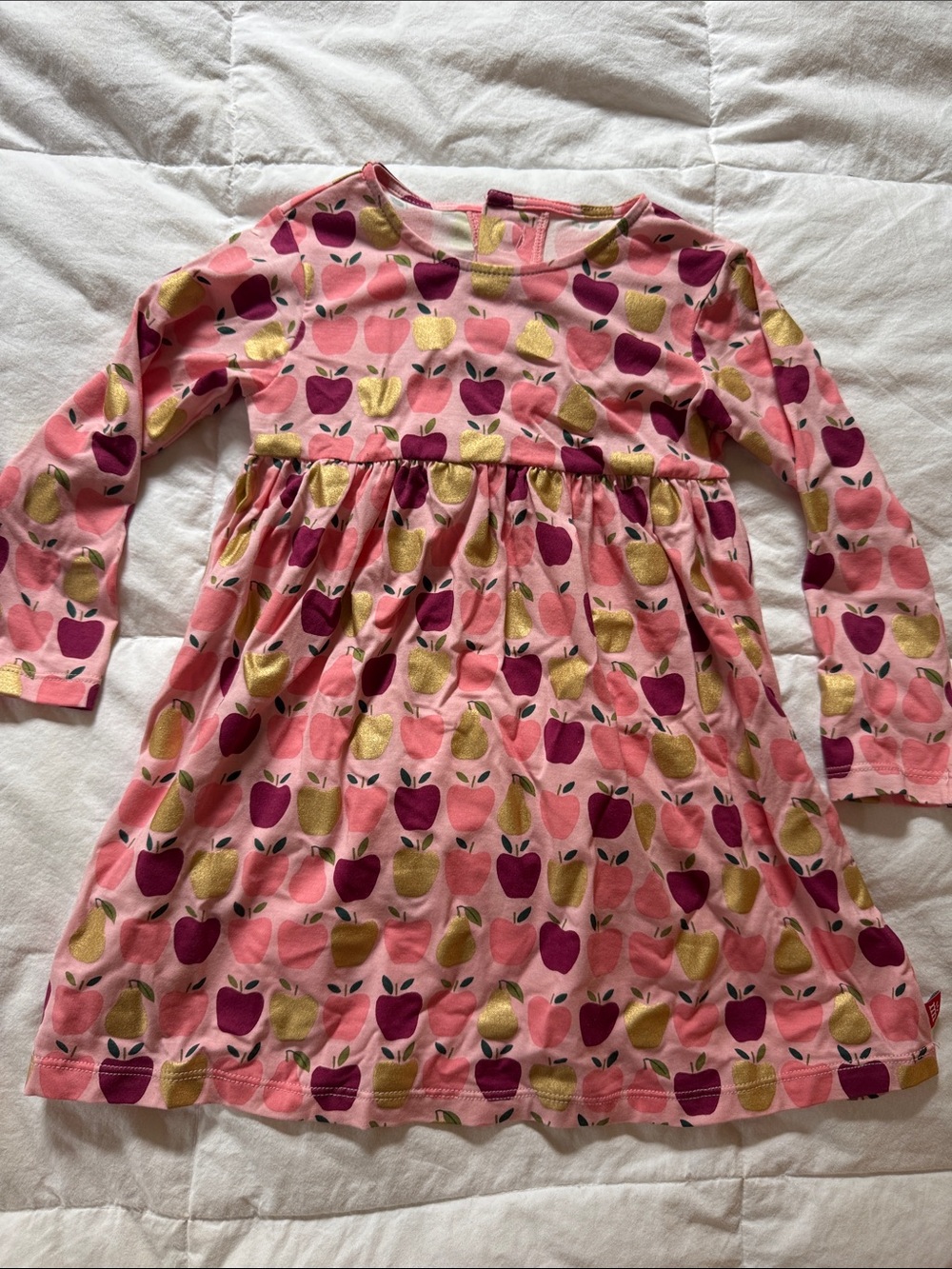 Magnetic Me Pink Apple-Print Long Sleeve Dress with Gold Accents